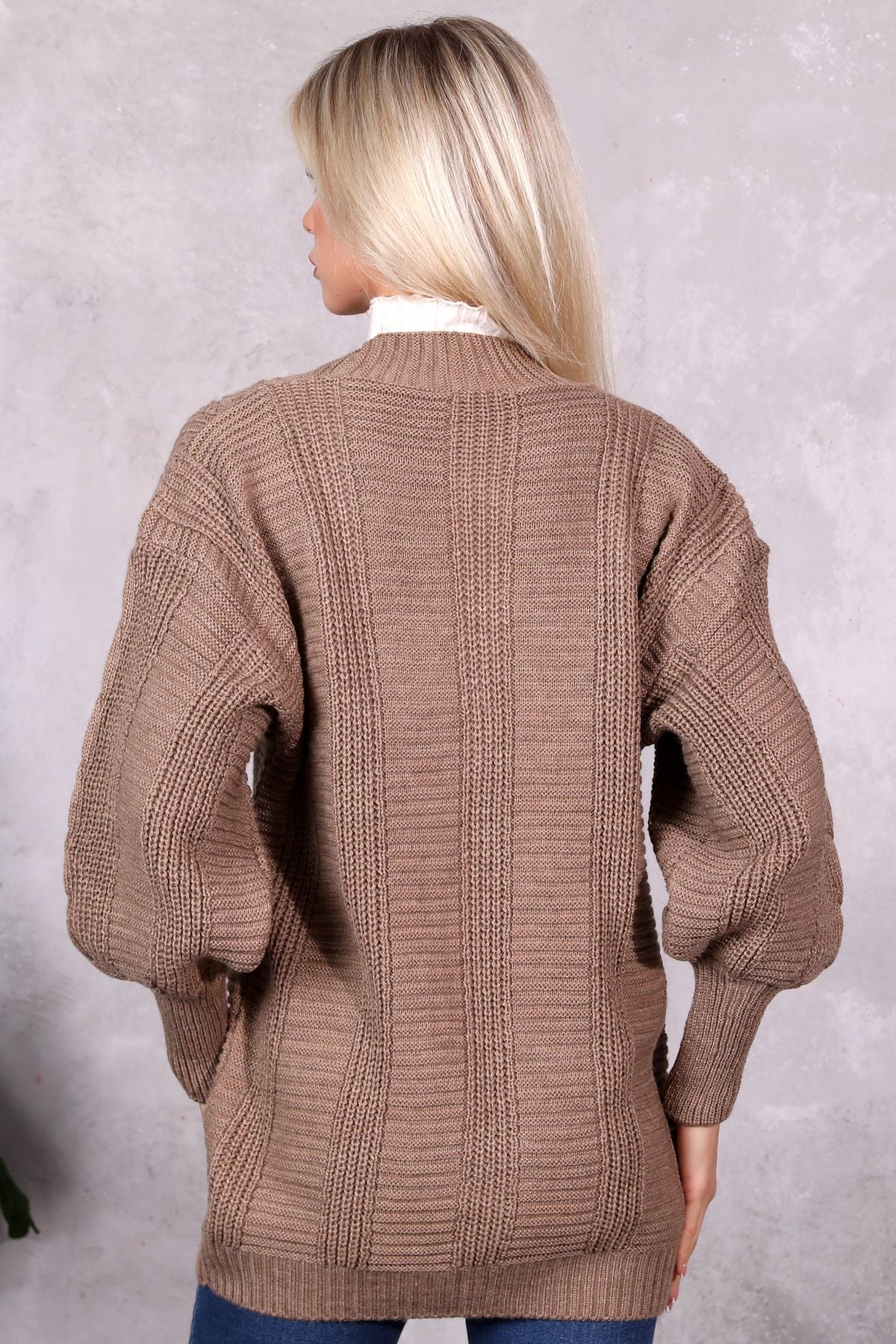 Women's Knitted Cardigan 5 Buttons Knitted Cardigan Stone - Saiyora&Zubaid