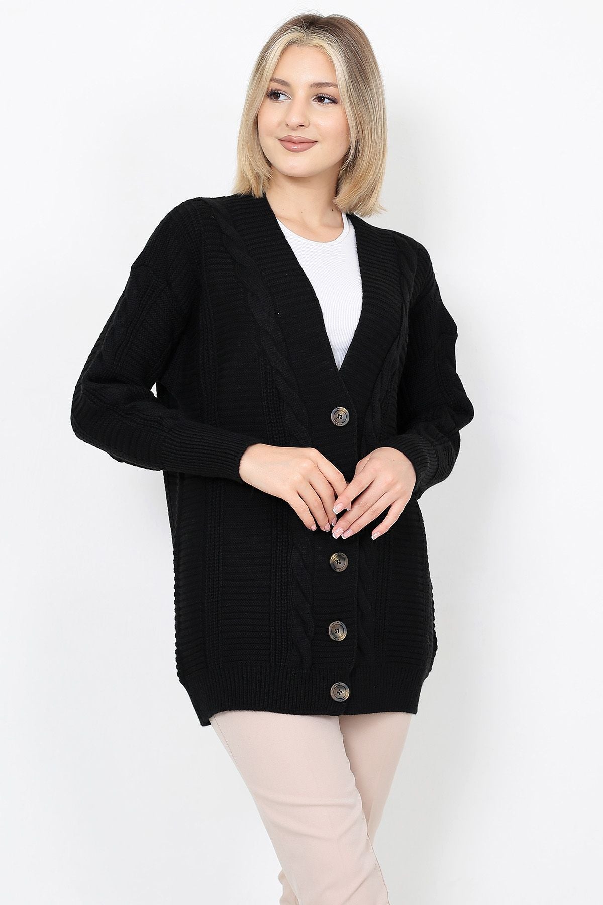 Women's Knitted Cardigan 5 Buttons Knitted Cardigan Stone - Saiyora&Zubaid