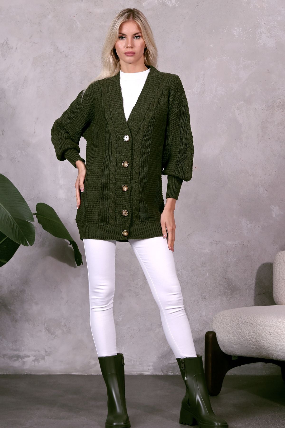 Women's Knitted Cardigan 5 Buttons Knitted Cardigan Stone - Saiyora&Zubaid