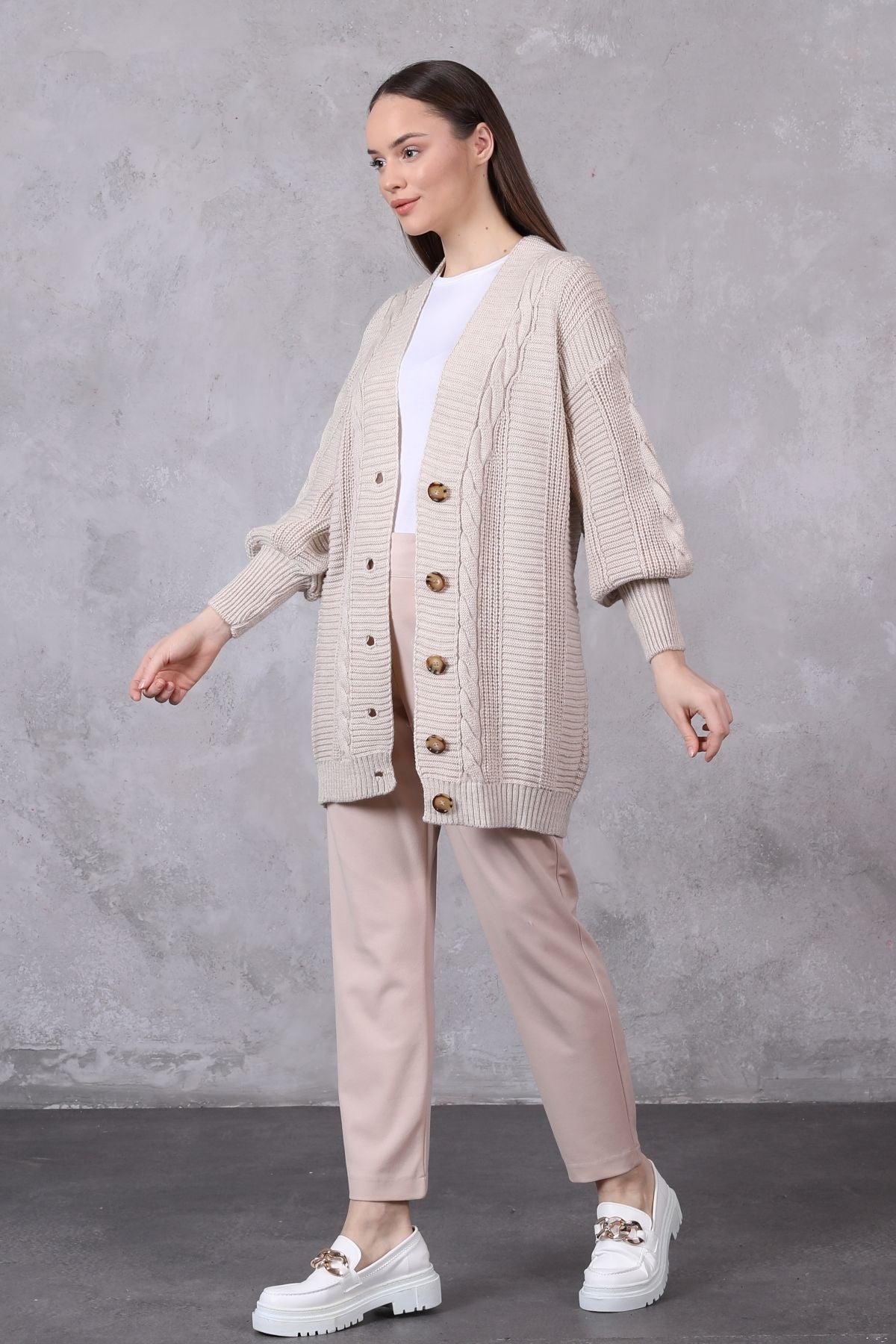 Women's Knitted Cardigan 5 Buttons Knitted Cardigan Stone - Saiyora&Zubaid