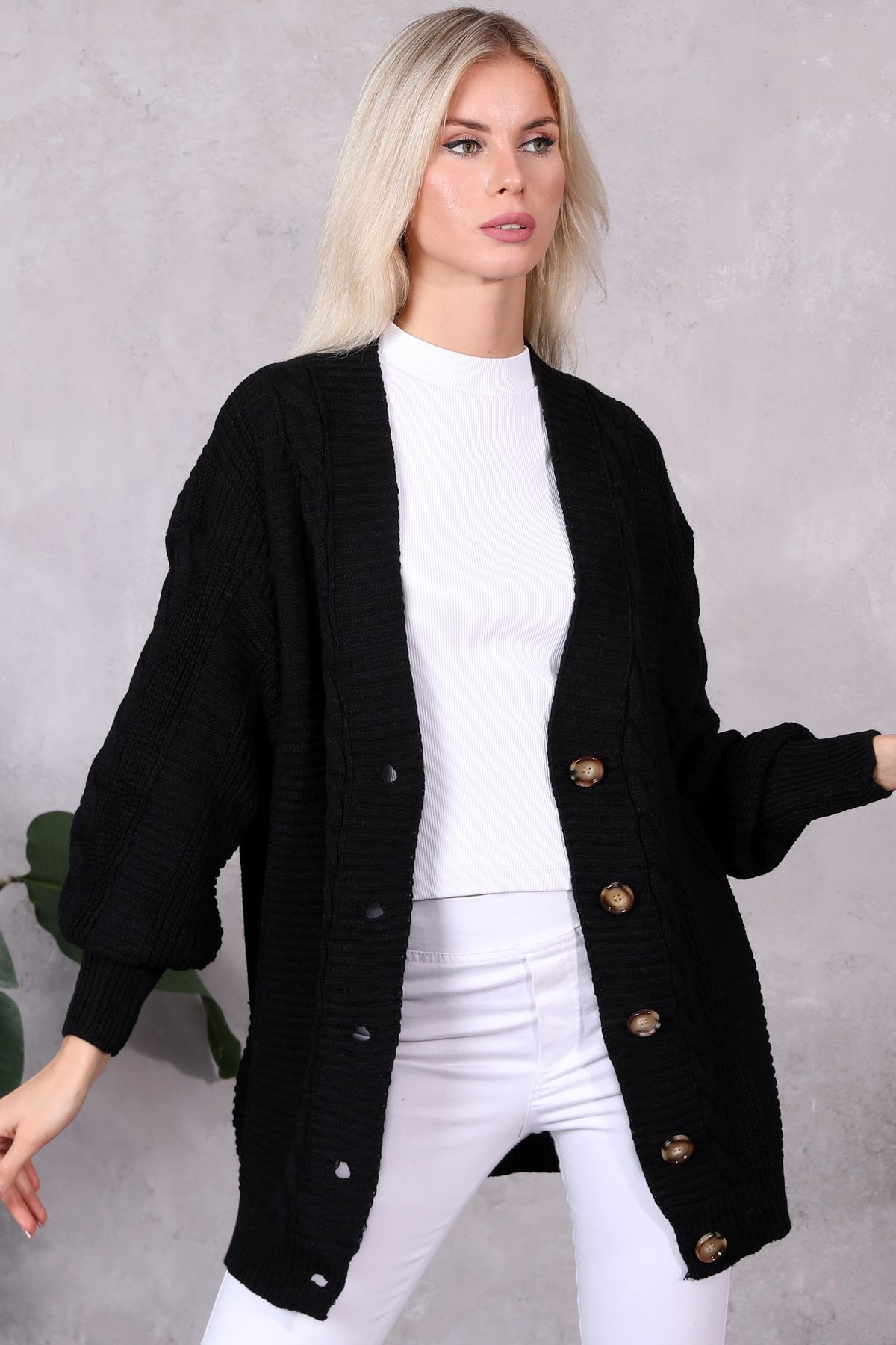 Women's Knitted Cardigan 5 Buttons Knitted Cardigan Stone - Saiyora&Zubaid