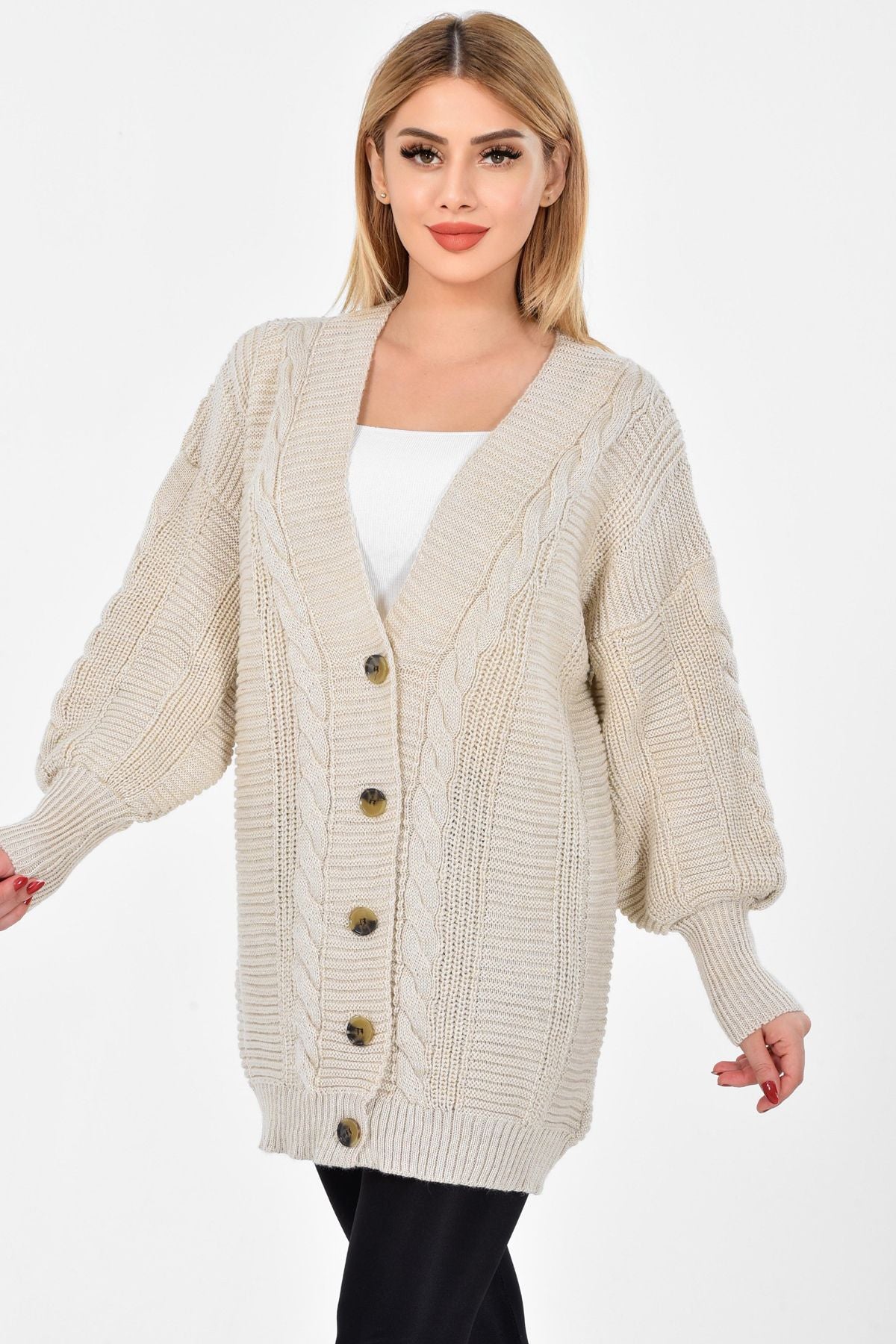 Women's Knitted Cardigan 5 Buttons Knitted Cardigan Stone - Saiyora&Zubaid