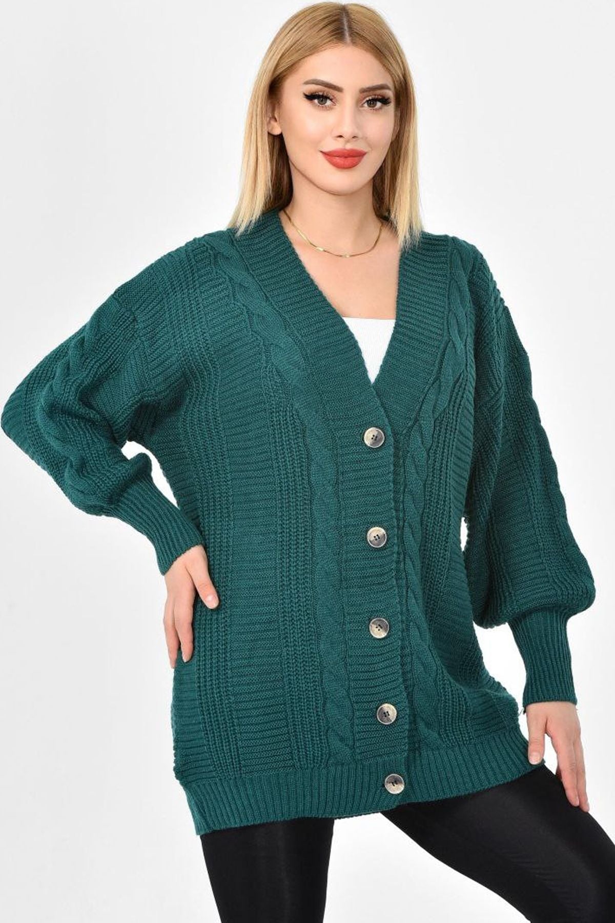 Women's Knitted Cardigan 5 Buttons Knitted Cardigan Stone - Saiyora&Zubaid