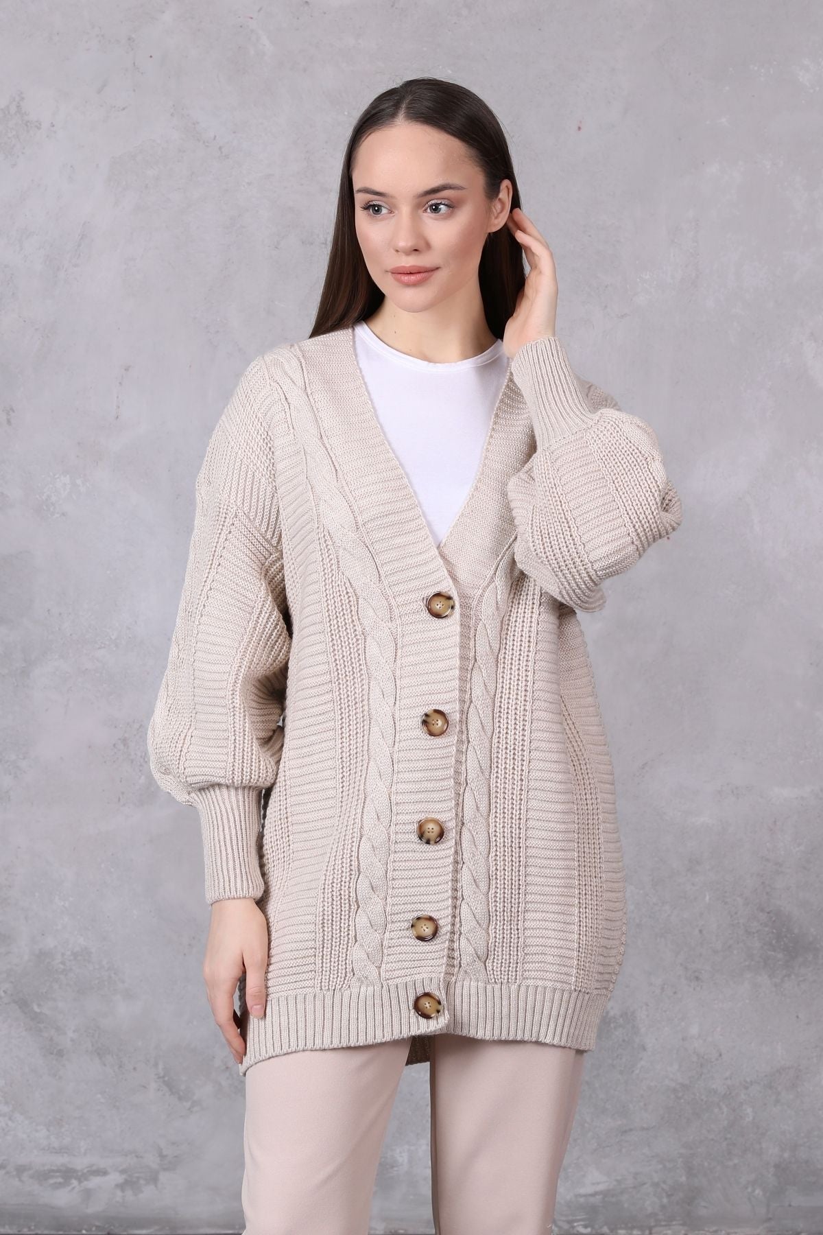 Women's Knitted Cardigan 5 Buttons Knitted Cardigan Stone - Saiyora&Zubaid