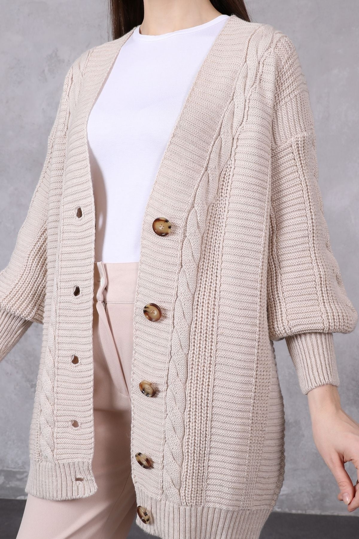 Women's Knitted Cardigan 5 Buttons Knitted Cardigan Stone - Saiyora&Zubaid