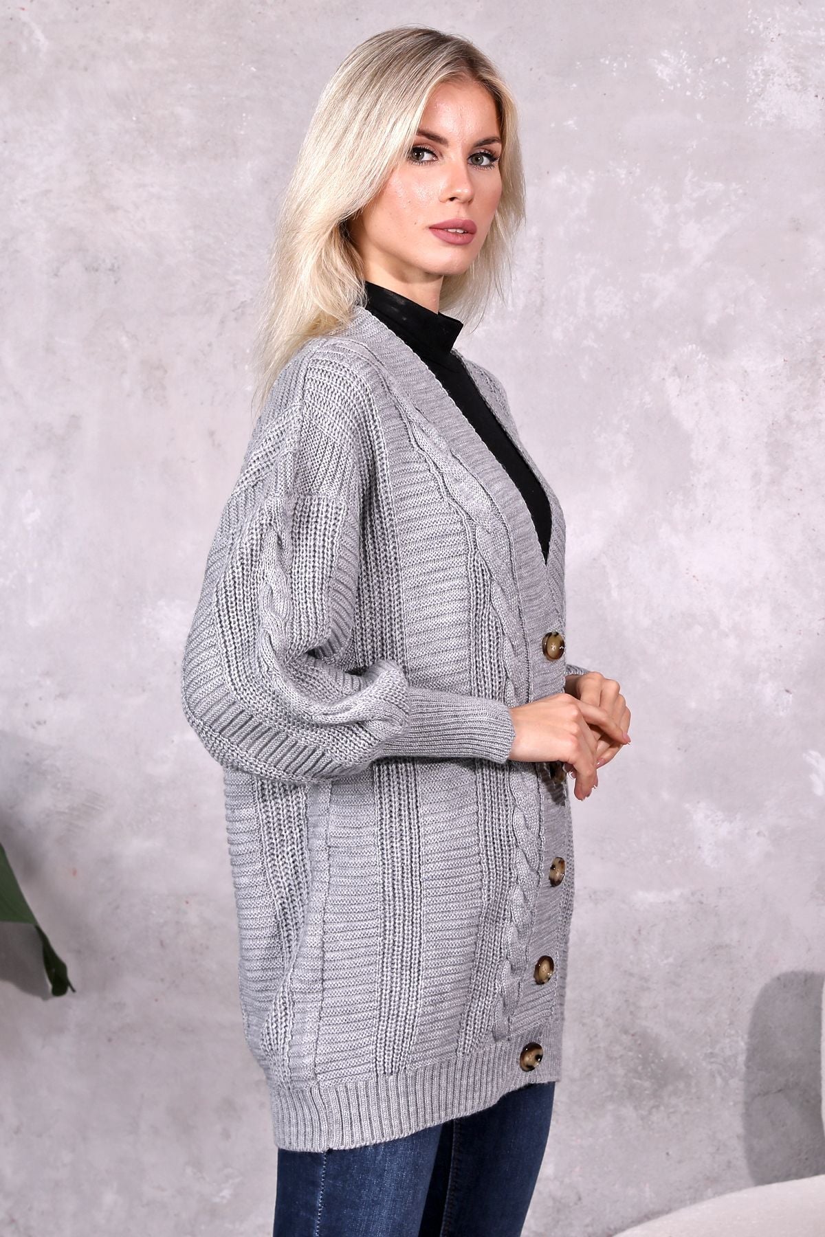 Women's Knitted Cardigan 5 Buttons Knitted Cardigan Stone - Saiyora&Zubaid