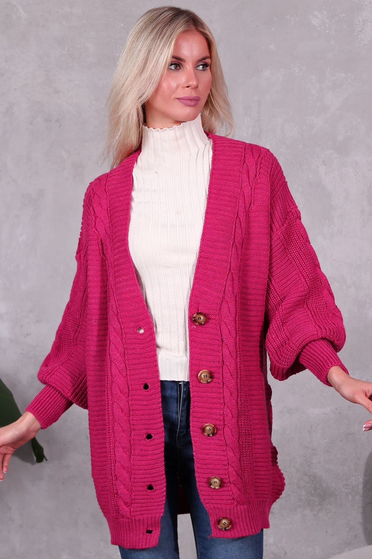 Women's Knitted Cardigan 5 Buttons Knitted Cardigan Stone - Saiyora&Zubaid