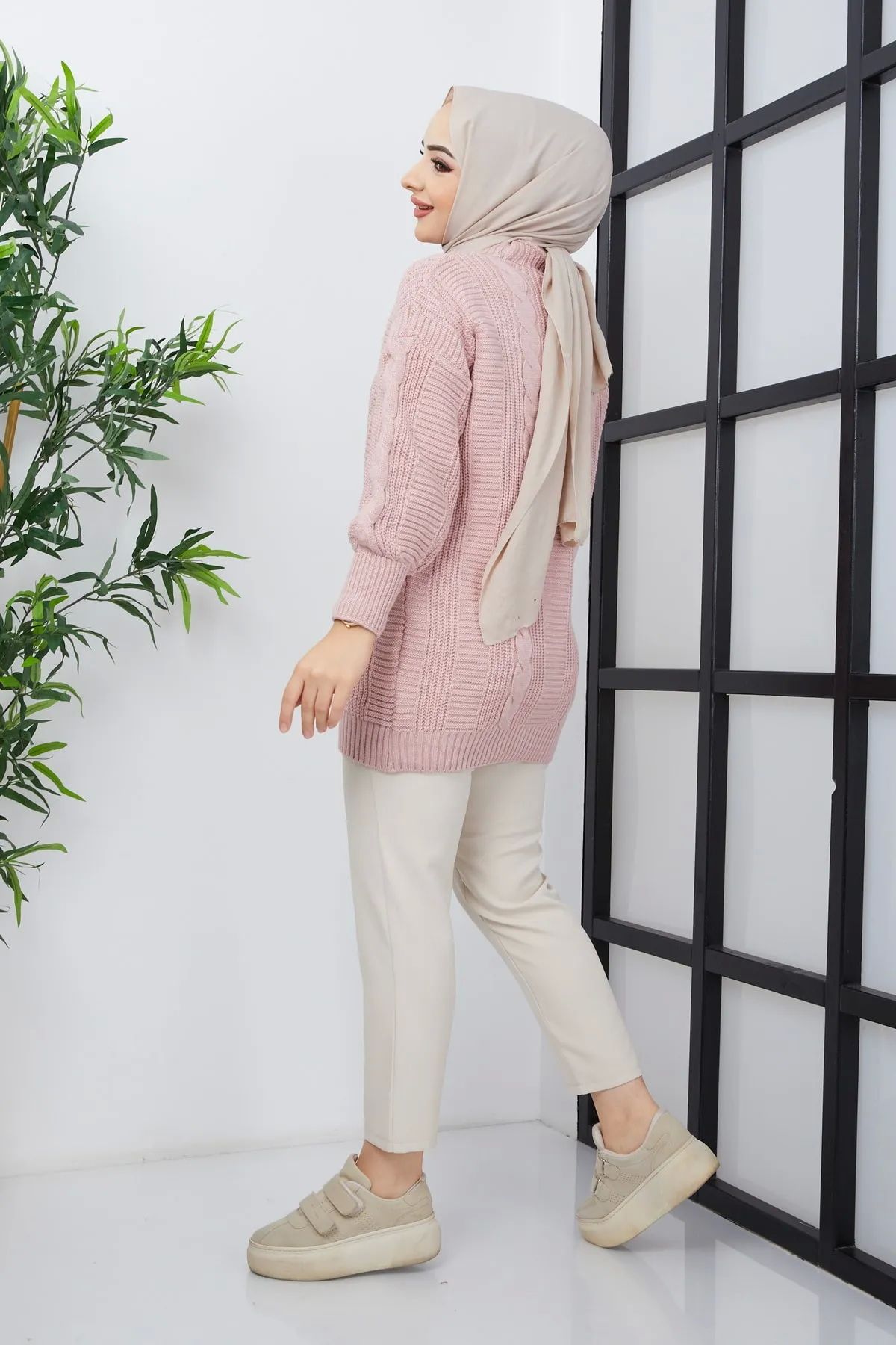 Women's Knitted Cardigan 5 Buttons Knitted Cardigan Stone - Saiyora&Zubaid