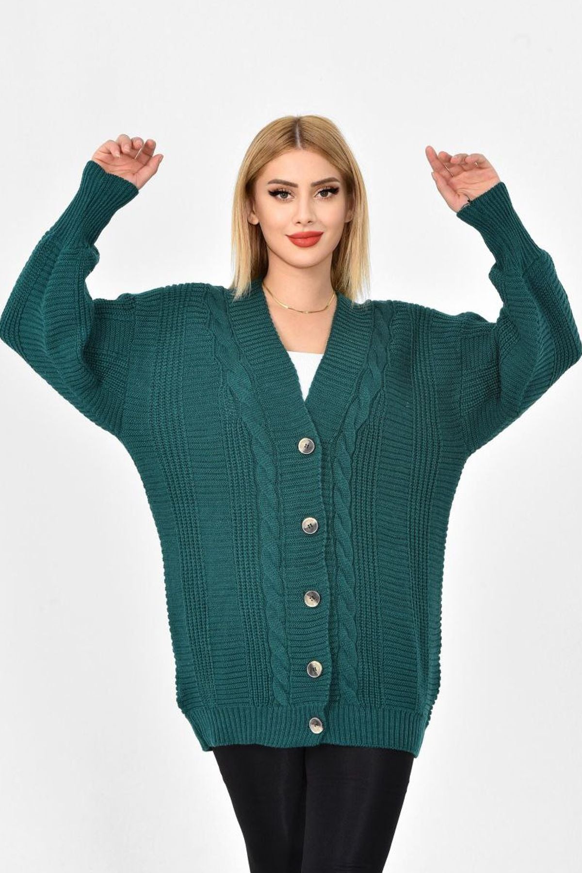 Women's Knitted Cardigan 5 Buttons Knitted Cardigan Stone - Saiyora&Zubaid