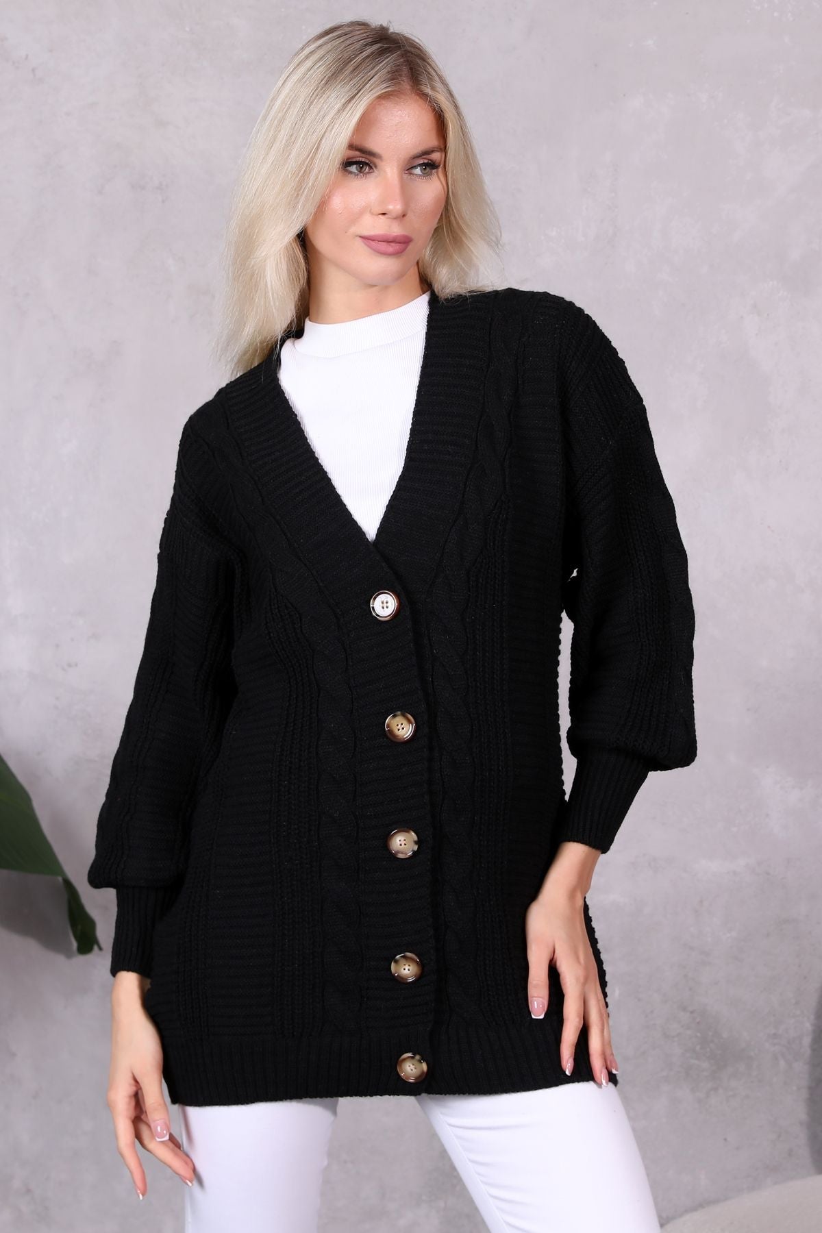 Women's Knitted Cardigan 5 Buttons Knitted Cardigan Stone - Saiyora&Zubaid