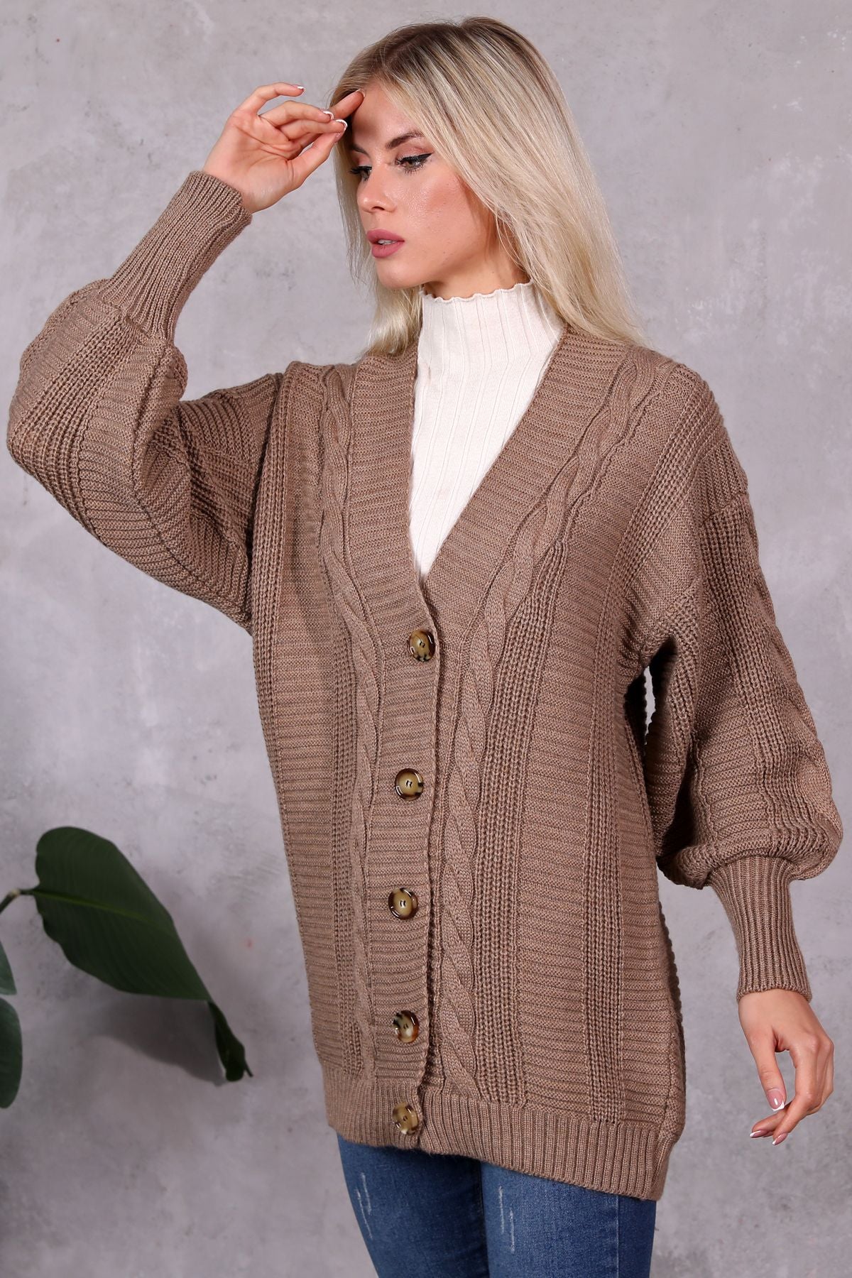 Women's Knitted Cardigan 5 Buttons Knitted Cardigan Stone - Saiyora&Zubaid