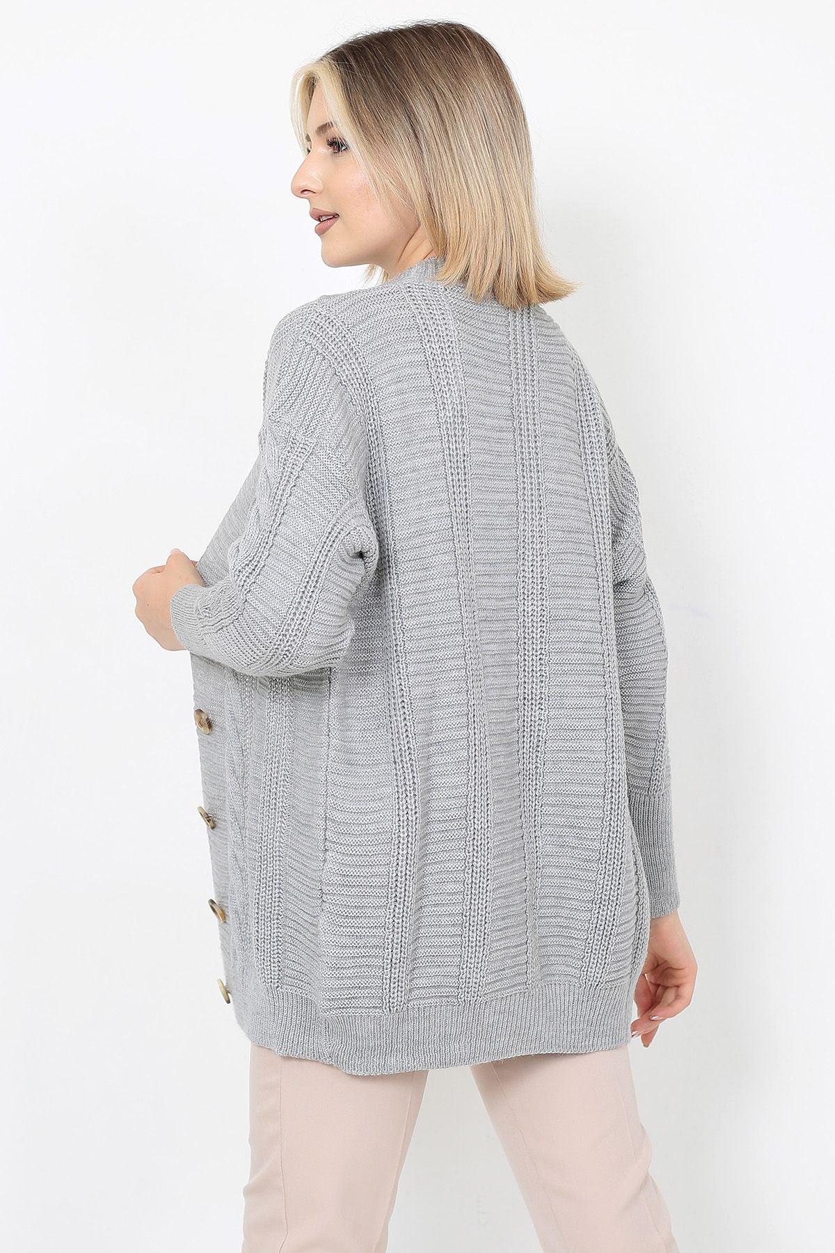 Women's Knitted Cardigan 5 Buttons Knitted Cardigan Stone - Saiyora&Zubaid