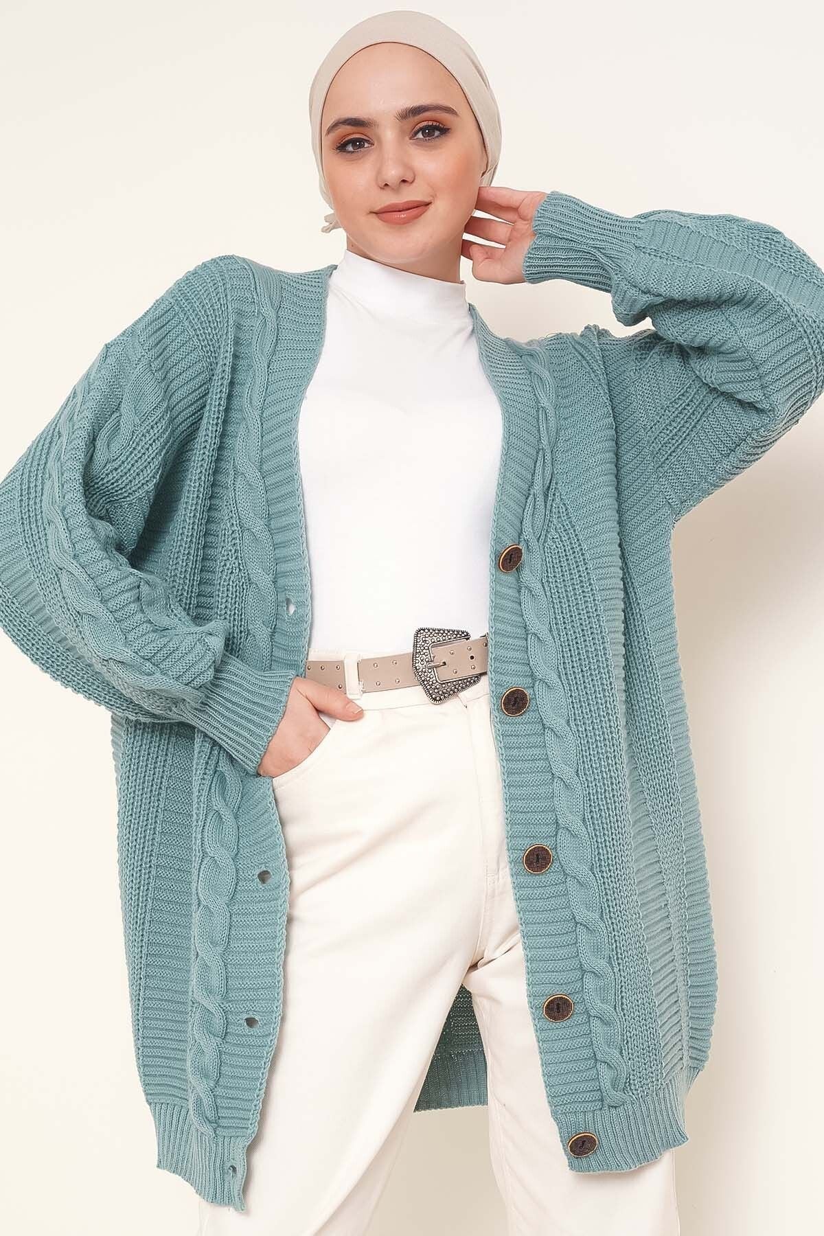 Women's Knitted Cardigan 5 Buttons Knitted Cardigan Stone - Saiyora&Zubaid