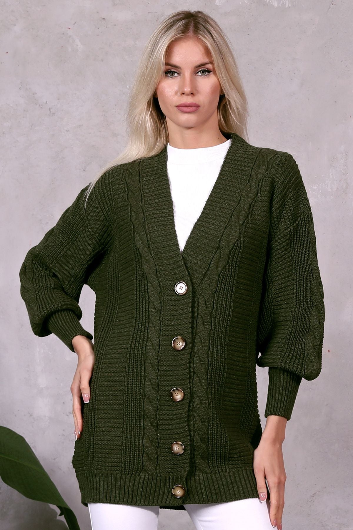 Women's Knitted Cardigan 5 Buttons Knitted Cardigan Stone - Saiyora&Zubaid