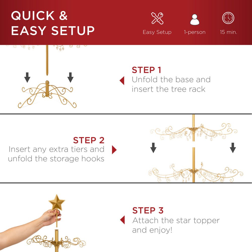 Wrought Iron Christmas Tree Ornament Display w/ Easy Assembly, Stand - 6ft - Saiyora&Zubaid