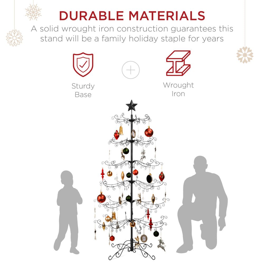 Wrought Iron Christmas Tree Ornament Display w/ Easy Assembly, Stand - 6ft - Saiyora&Zubaid