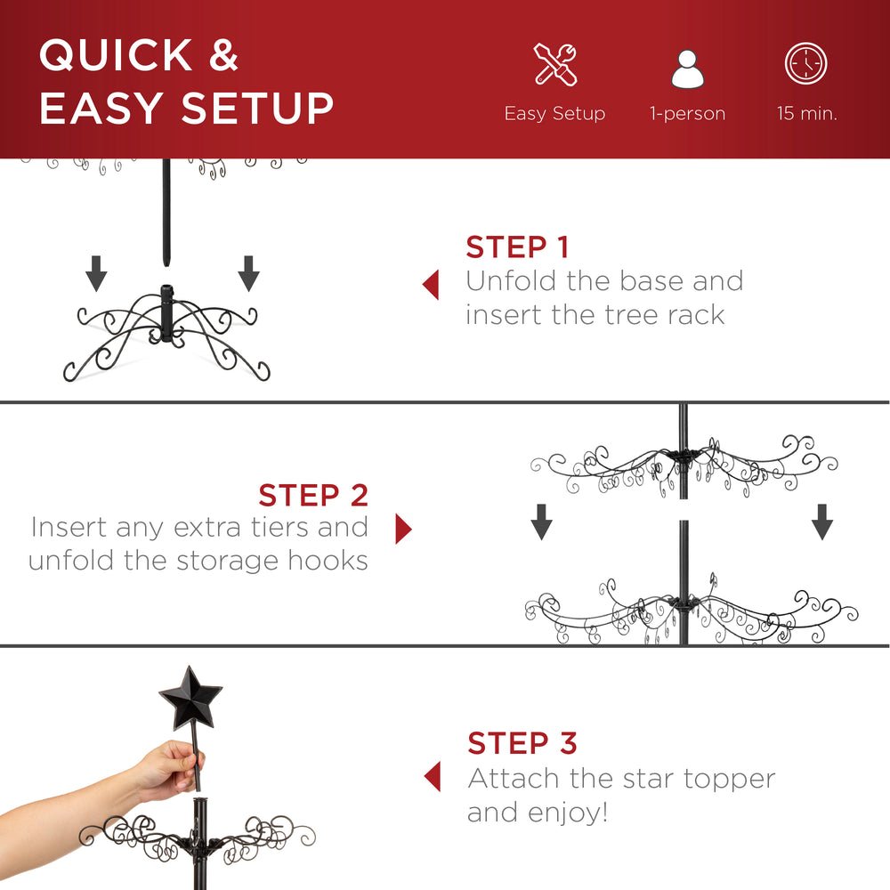 Wrought Iron Christmas Tree Ornament Display w/ Easy Assembly, Stand - 6ft - Saiyora&Zubaid