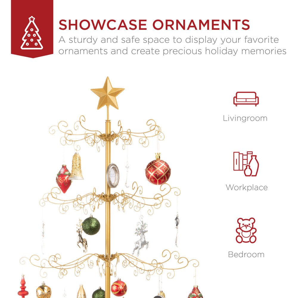 Wrought Iron Christmas Tree Ornament Display w/ Easy Assembly, Stand - 6ft - Saiyora&Zubaid