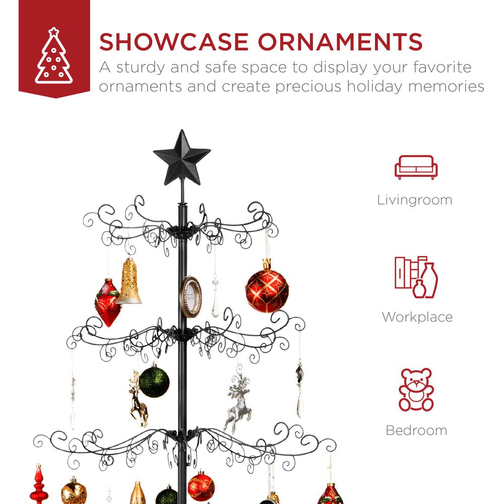 Wrought Iron Christmas Tree Ornament Display w/ Easy Assembly, Stand - 6ft - Saiyora&Zubaid