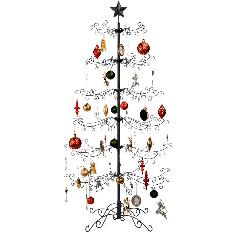 Wrought Iron Christmas Tree Ornament Display w/ Easy Assembly, Stand - 6ft - Saiyora&Zubaid